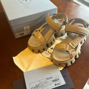 Cream Prada Platform Sandals